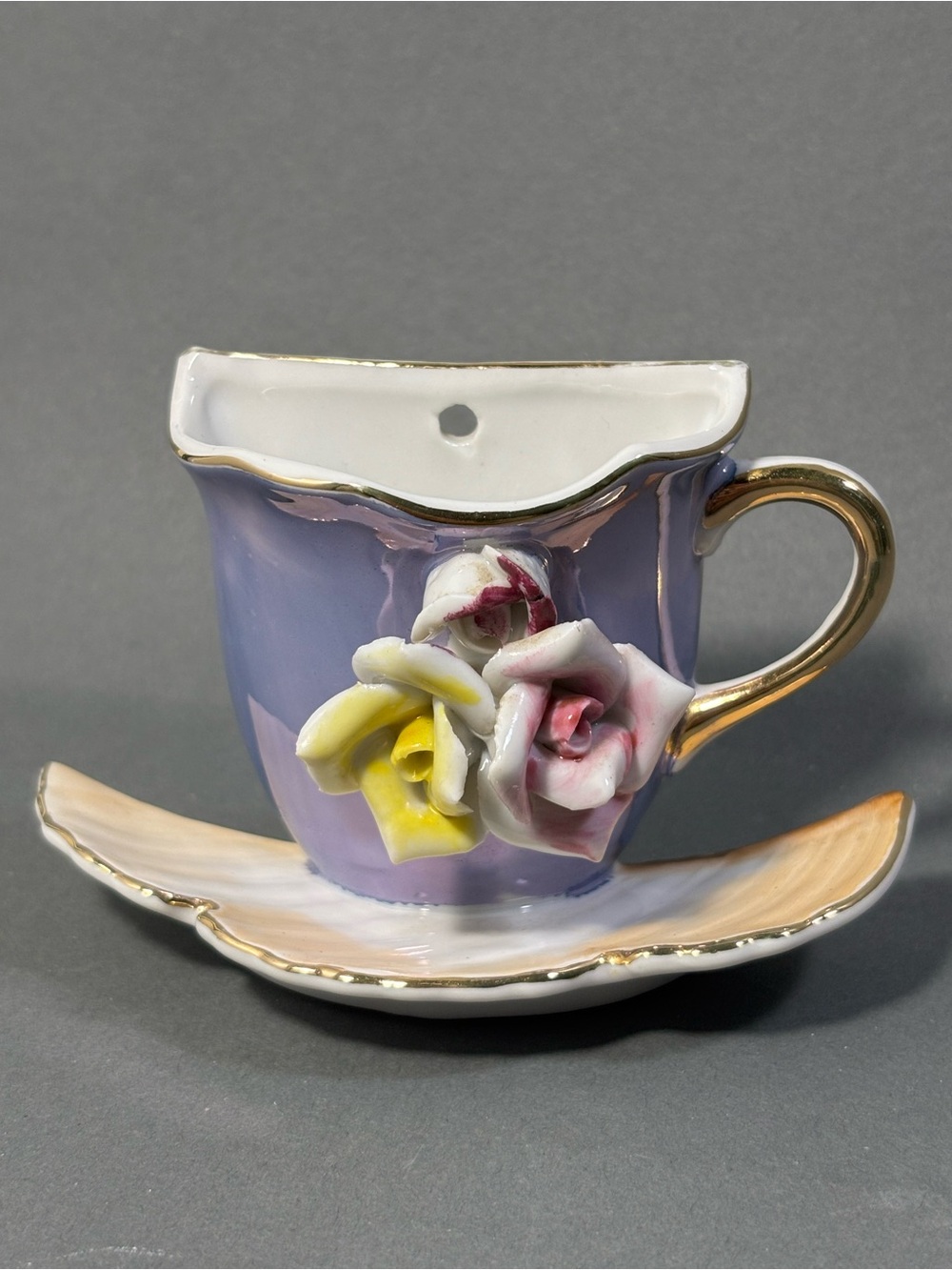 Lavender Porcelain Flower Accent Creamer with Gold Trim